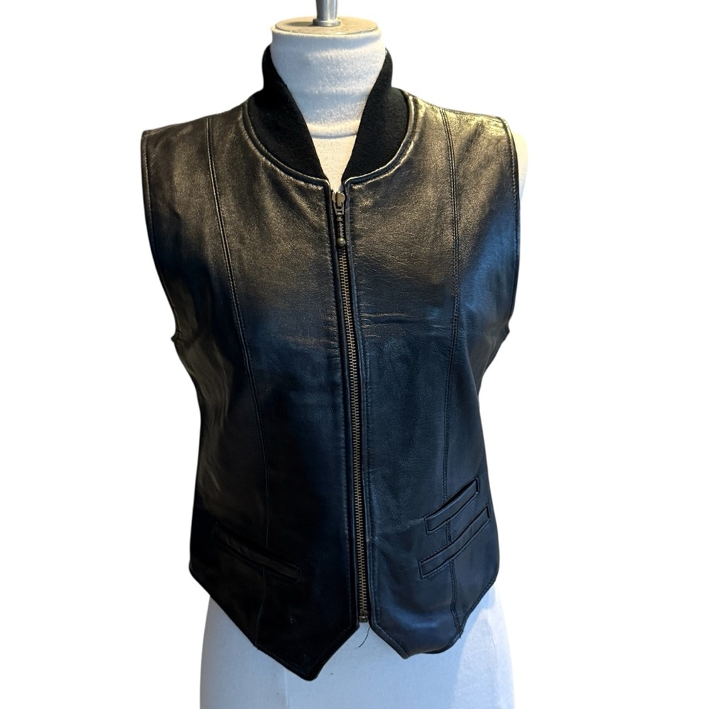 INC International Concepts Black Leather Motorcycle Vest